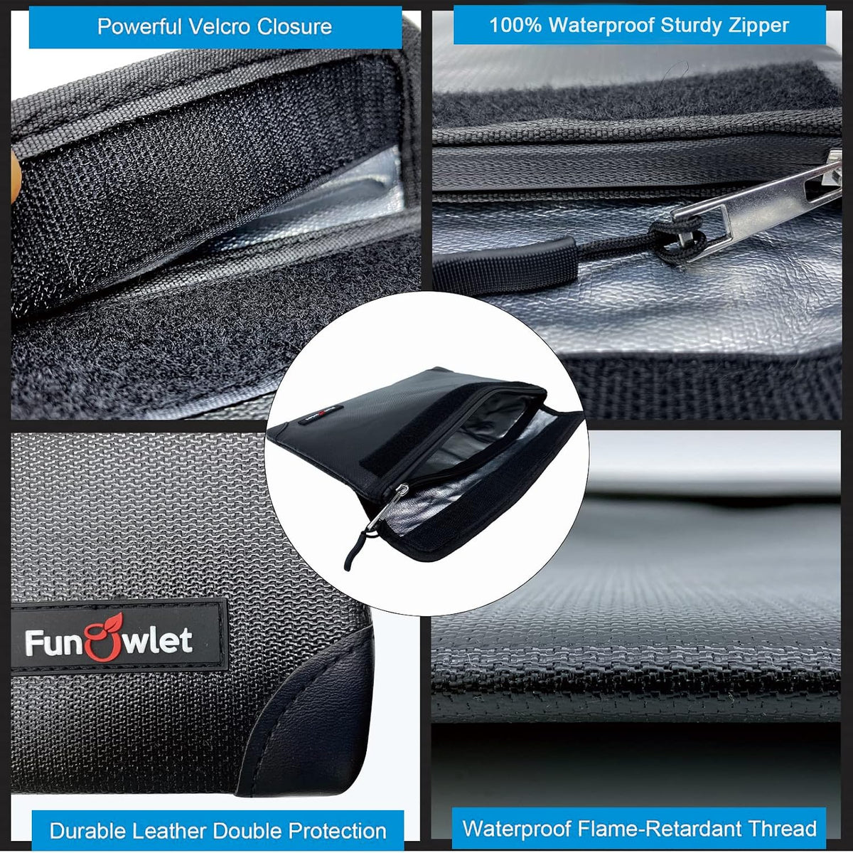 Fireproof Waterproof Money Document Bag, 13.9"x10.6", Blue