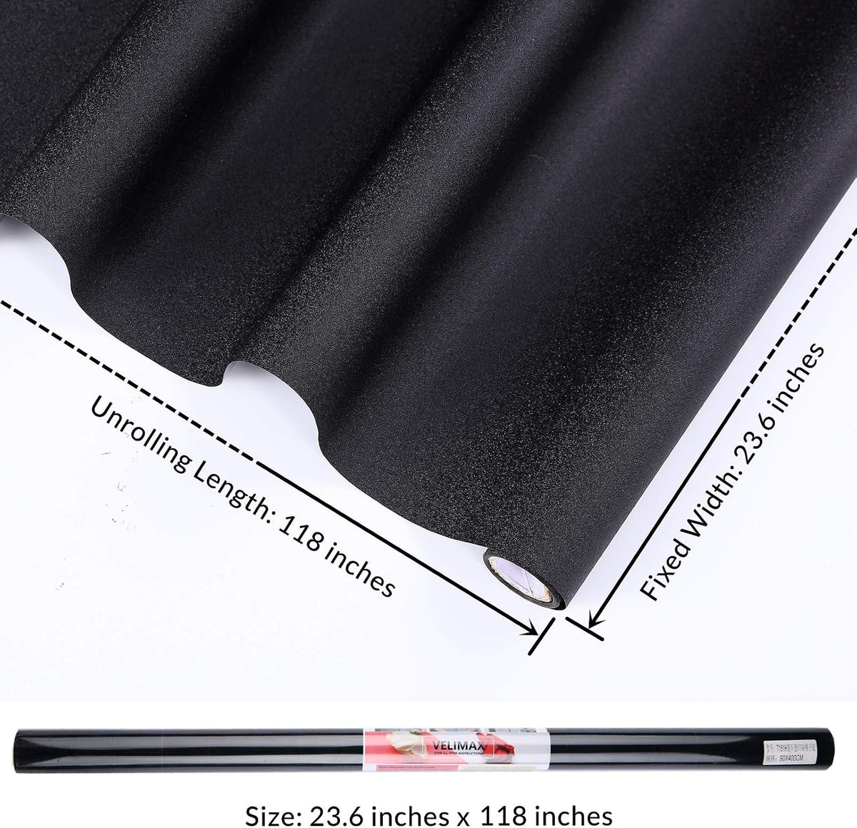 VELIMAX Static Cling Total Blackout Window Film Privacy Room Darkening Window Tint Black Window Cover 100% Light Blocking No Glue (17.7 x 78.7 inches)