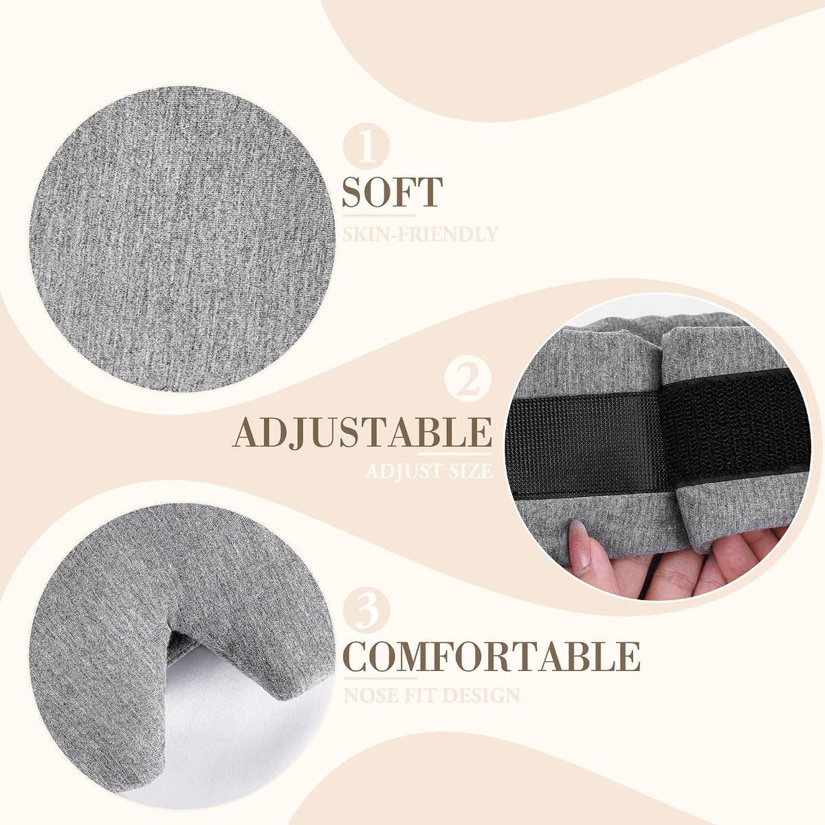 FRESHME Weighted Eye Mask for Sleeping - Gray Blackout (0.7lb/11oz) Cotton Heavy Weighted Eye Pillow for Men Women, Oversize Large Soft Sleep Face Eyes Cover with Nose Pad for Sidesleeper