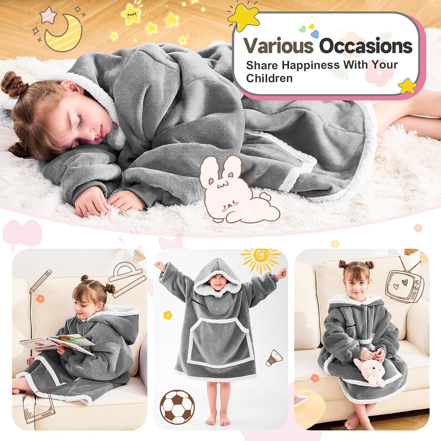 IFNOW Wearable Blanket Hoodie, Oversized Sherpa Fleece Hooded Blanket Sweatshirt with Eye Mask and Pocket, Comfy Long Flannel Blanket for Adults Men,Gifts for Women Mom Girlfriend,MoonFace