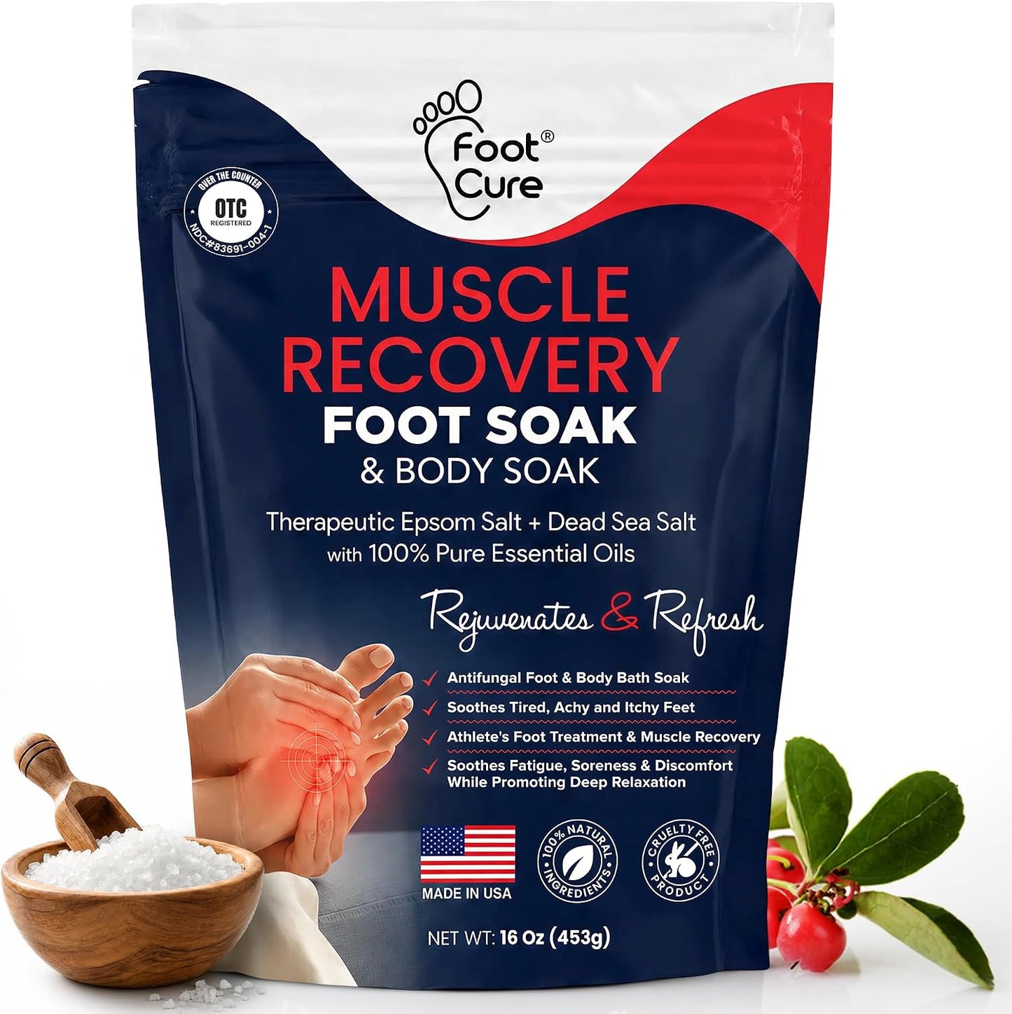 FOOT CURE Tea Tree Oil Foot Soak with Epsom Salt - Best Toenail Fungus Treatment, Athletes Foot & Softens Calluses - Soothes Sore & Tired Feet, Fungal Toe, Foot Odor Scent, Spa Pedicure (Pack of 2)
