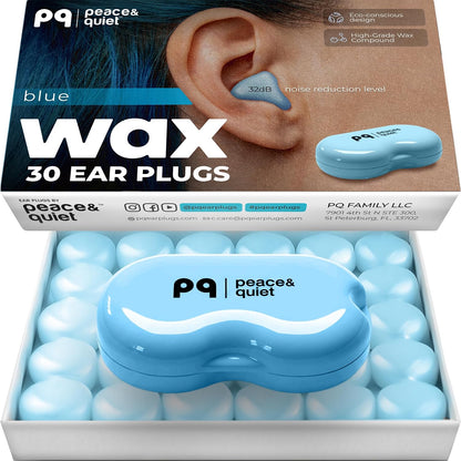 Peace&Quiet PQ Wax Ear Plugs for Sleeping - 30 Silicone Wax Earplugs for Sleeping and Swimming, Gel Ear Plugs for Noise Cancelling, Sound Blocking Level of 32 Db (30 Pillows), Color: White