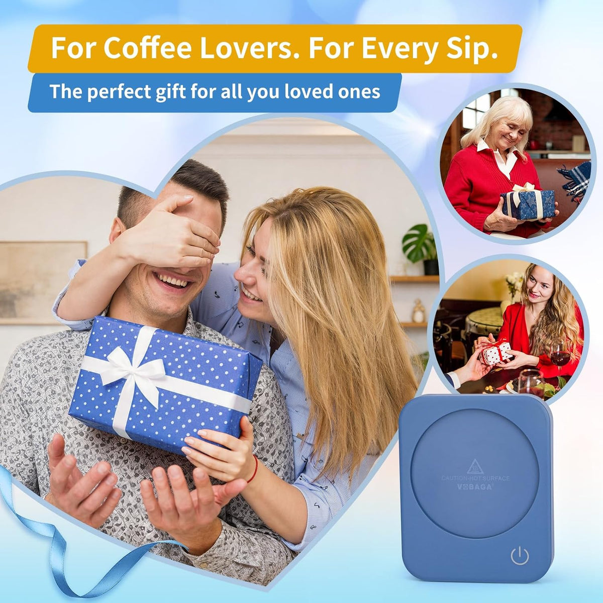 VOBAGA Coffee Mug Warmer for Desk with Auto Shut Off & 3-Temp Settings, Coffee Cup Warmer with Smart Safety Alert Home Office Accessory, Perfect for Coffee, Tea, Milk (Mug for Display)