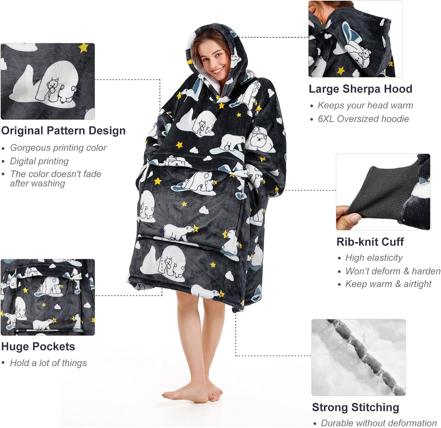 Narecte Cozy Oversized Blanket Hoodie Wearable Blanket Adults Soft Hooded Blanket Hoodie Birthday Gifts for Women Christmas - Colors A