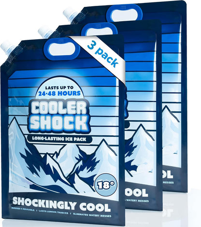 Cooler Shock Reusable Ice Packs for Cooler - Long Lasting Cold Freezer Packs for Coolers and Lunch Boxes - Cooler Ice Packs for Camping Gear, Fishing, Road Trips, Beach Must Haves