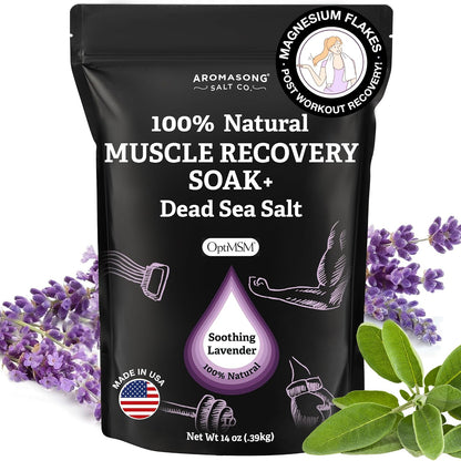 Aromasong Muscle Recovery Bath Soak - Enriched with Dead Sea Salt, OptiMSM, Magnesium Flakes & Essential Oils | Pain Relief Bath Soak for Post-Workout Soreness | Made in USA, 14 oz Bag