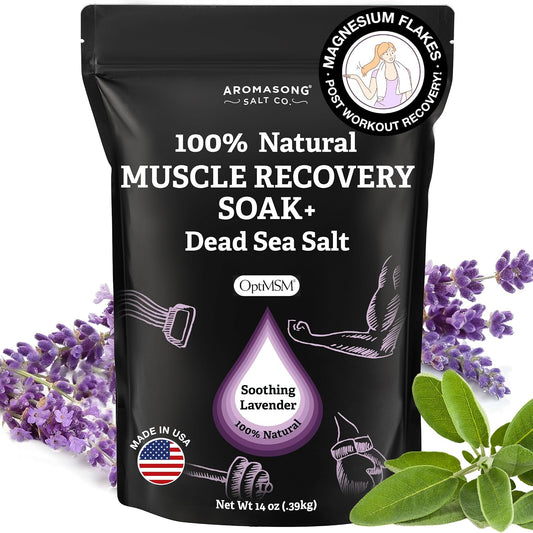 Aromasong Muscle Recovery Bath Soak - Enriched with Dead Sea Salt, OptiMSM, Magnesium Flakes & Essential Oils | Pain Relief Bath Soak for Post-Workout Soreness | Made in USA, 14 oz Bag
