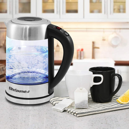 Elite Gourmet EKT5051 1.7L Electric Water Kettle, BPA-Free, Fast Boil, Auto Shut-Off, Boil-dry Protection, 360° Swivel Base with Cordless Serving, Clear-view Window with Water Level Markings, Black
