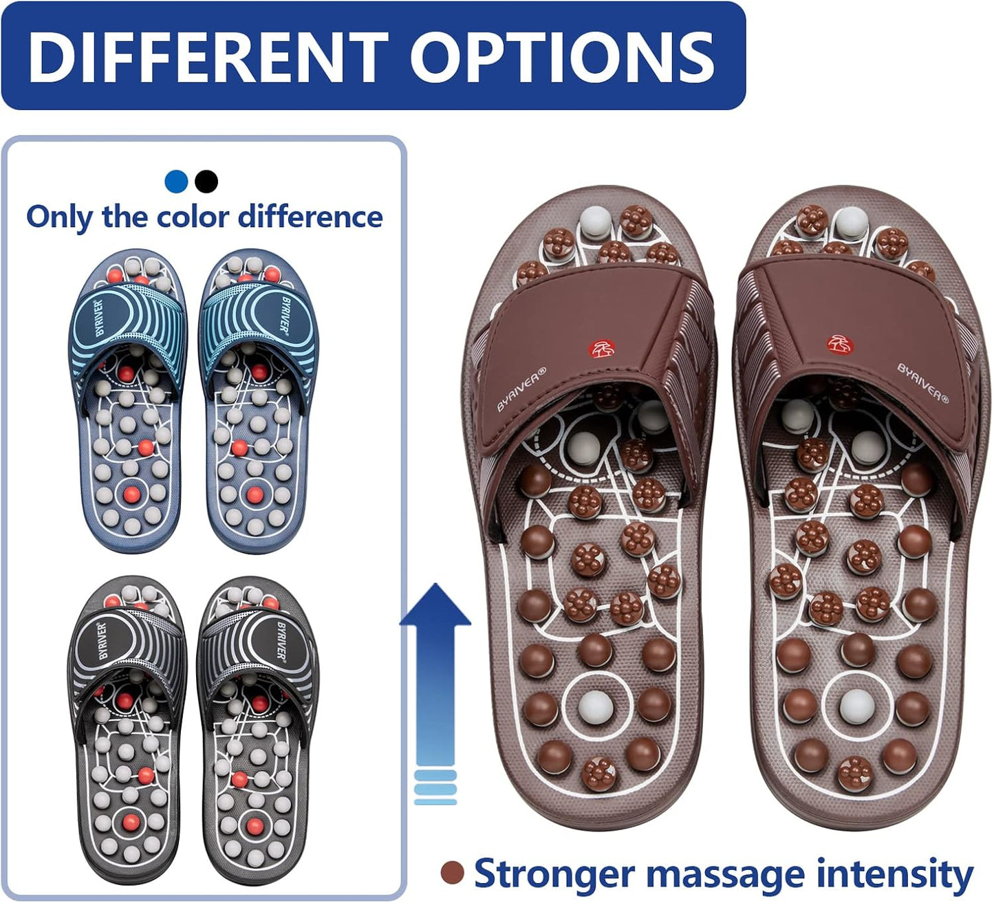 BYRIVER Acupressure Foot Massage Mat, Reflexology Tools, Spiky Ball Roller Therapy Sandals Shoes Slippers, Relief Muscle Fatigue, Sciatica, Heel, Lower Back Pain (03L)
