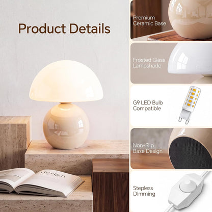 Dawnwake Mushroom Lamp Table Lamp for Bedroom-Small Desk Table Lamps,White