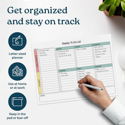 Large Weekly Planning Pad and Matching Notepad, 52 Letter Size Tear-Off Sheets, 8.5” x 11” Undated Weekly Desk Planner Pad, Daily Schedule, Daily To Do List, Notes, Goals For Work and Home