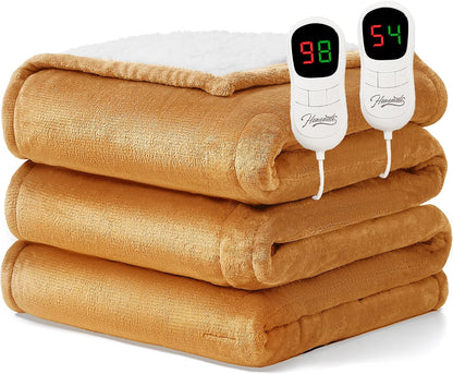 Homemate Heated Blanket Electric Throw - 50"x60" Heating Blanket Throw 1/2/4/6/8 Hours Auto-Off 10 Heat Level Over-Heat Protection Flannel Sherpa ETL Certification