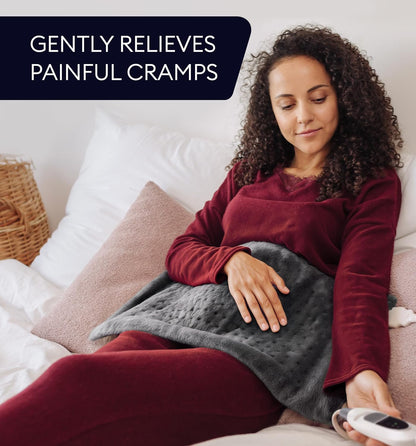 GENIANI Electric Heating Pad for Back Pain & Cramps Relief, Electric Throw, Self Care Gifts for Women, Heating Pad for Neck & Shoulder, Machine Washable Microplush, Auto Shut Off (12"x24", Tabby Gray)