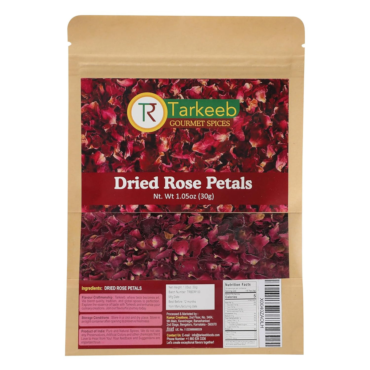 Tarkeeb Dried Rose Petals ~ All Natural | Edible Rose Petals | Dried Flower Petals for Herbal Tea, Decoration, Rose Sprinkles, Topping on Cupcakes, Desserts - Net Weight: 1.05oz/30g | Indian Origin |