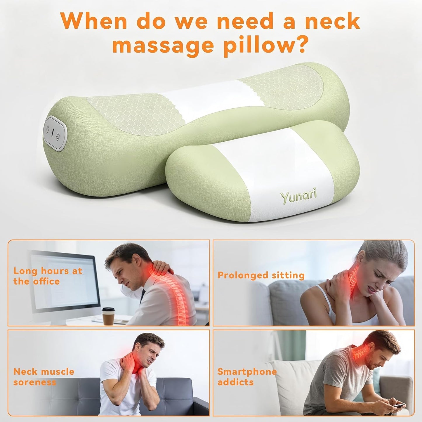 Yunari 3-in-1 Cordless Cervical Neck Support Pillow with Gentle Heat and Airbag Compression, Ergonomic Vibration Pillow for Home, Office and Travel Relaxation (Grey)