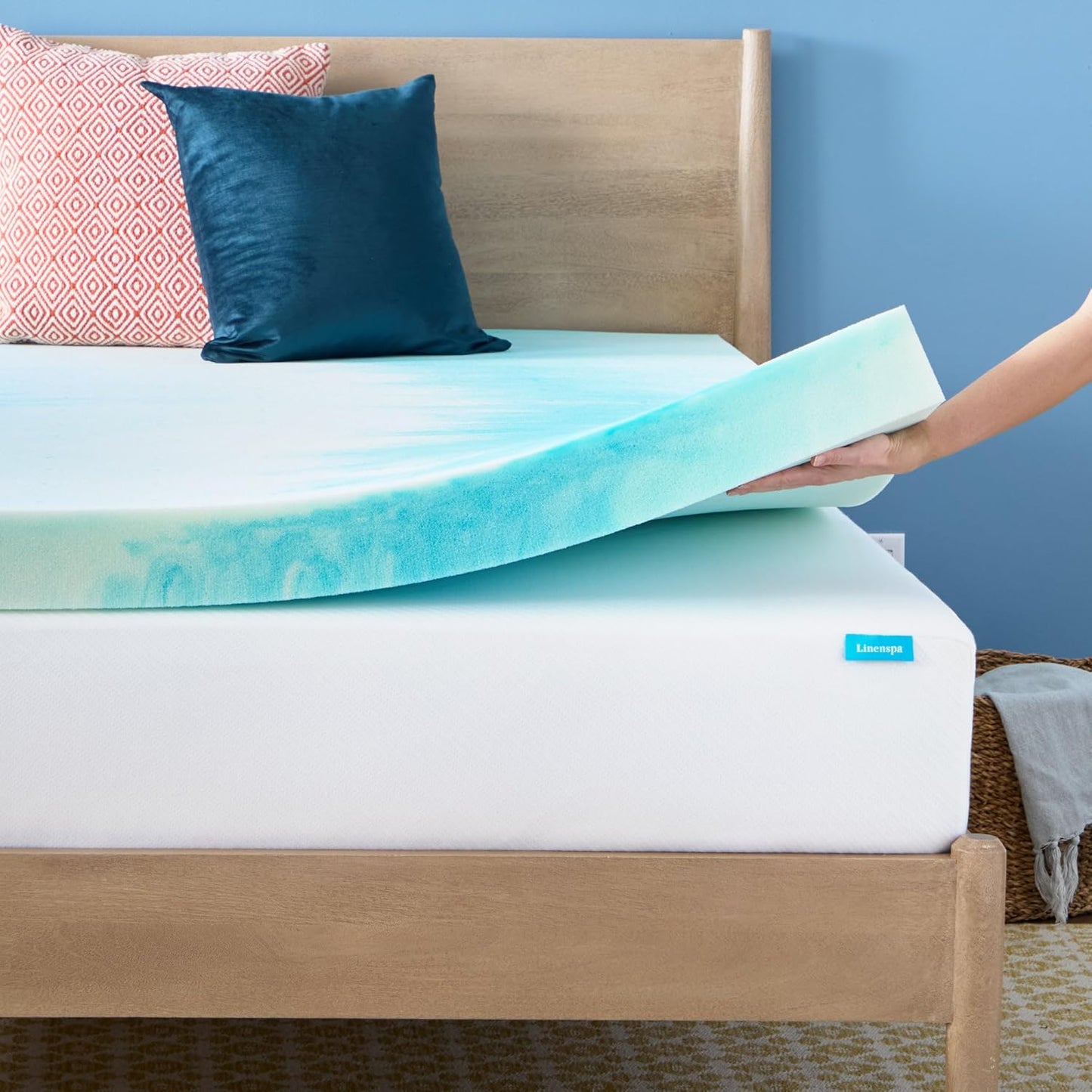Linenspa Memory Foam Mattress Topper, Queen Size - 2 Inch Gel Infused Memory Foam - Plush Feel - Cooling and Pressure Relieving - CertiPUR Certified