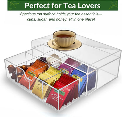 Heavy-Duty Acrylic Tea Bag Organizer, 8-Compartment Storage Box | Perfect Organizer: 8-compartment design keeps tea bags and coffee pods neatly sorted, saving space on your countertop.