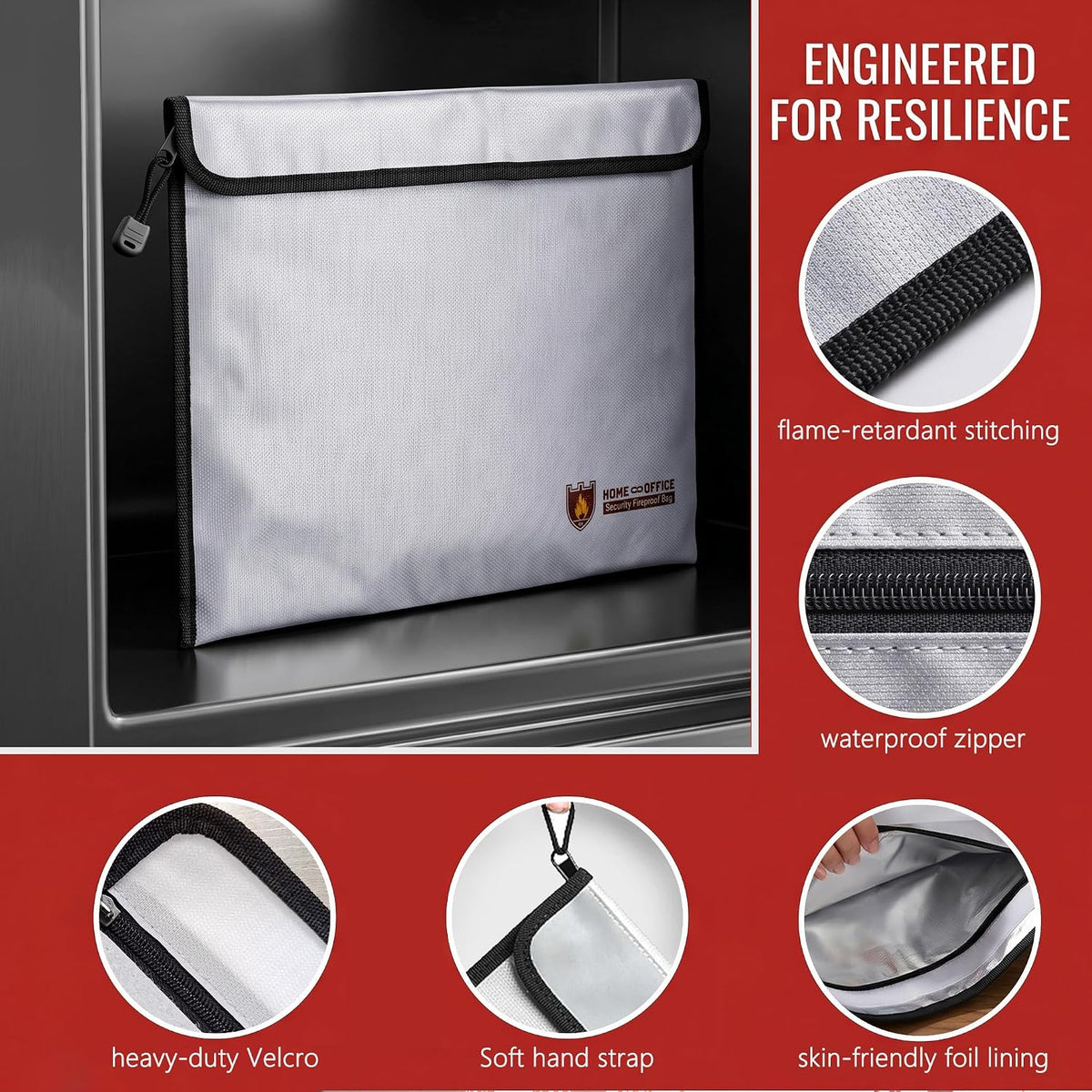 Fireproof Document Bag, 15 x 11 Inch Waterproof Document Pouch with Zipper