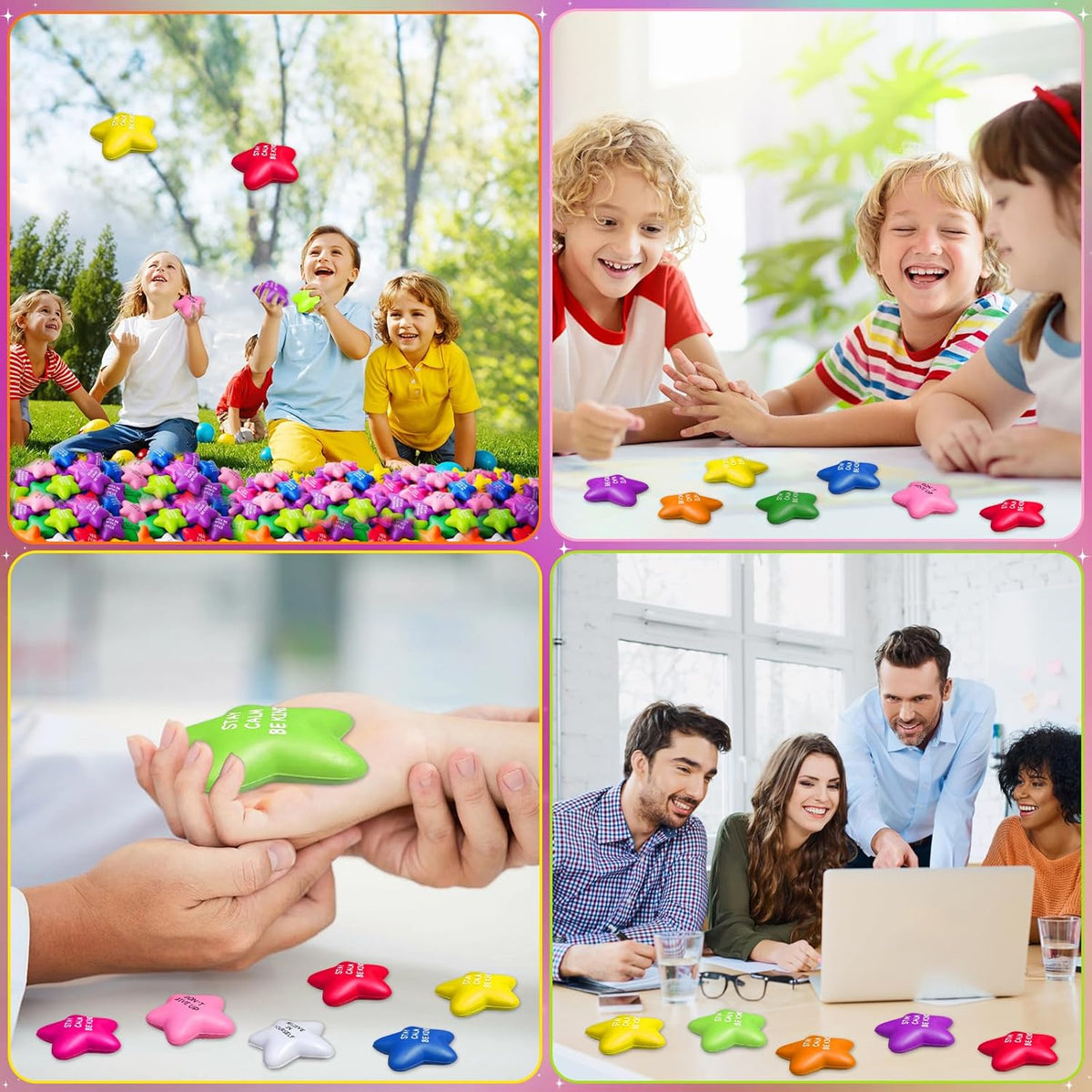 SHQDD 12PCS Bulk Star Stress Balls for Adults & Kids - Motivational Quotes Soft Foam Stress Relief Squeeze Toys, Fidget Anxiety & Anger Relief at Work/School/Home, Perfect Party Favors (Multi-Color)