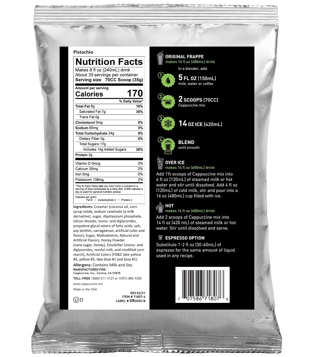 Cappuccine Sweetened Matcha Green Tea, 3 Pounds