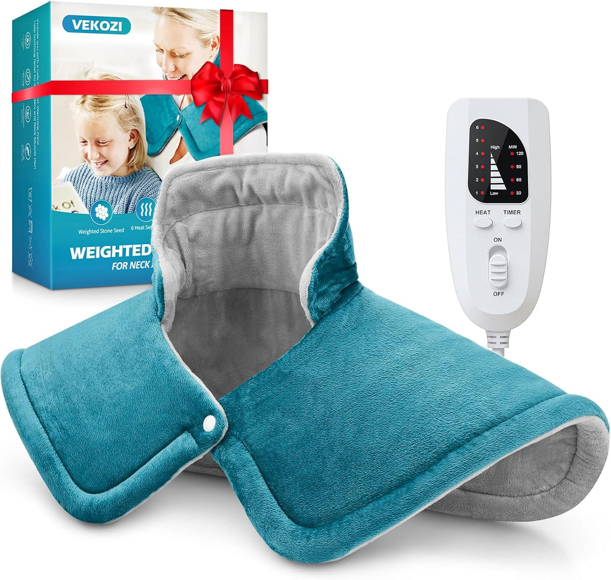 Heating Pad for Neck and Shoulders and Back, Mothers Day Gifts for Mom Wife Grandma, Birthday Gifts for Women, Weighted Neck Heating Pads, Large Heat Pad, 6 Heat Settings 4 Auto-Off, 17"x23" Blue