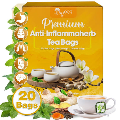 120 Bags Premium Turmeric Ginger Cinnamon Tea, Improve Digestion, Support Brain, Weight, Skin and Sleep, Eco-Conscious Tea Bags and Premium Natural Ingredients. Turmeric Ginger Herbal Tea. No Sugar, No Caffeine, No Gluten, Vegan.