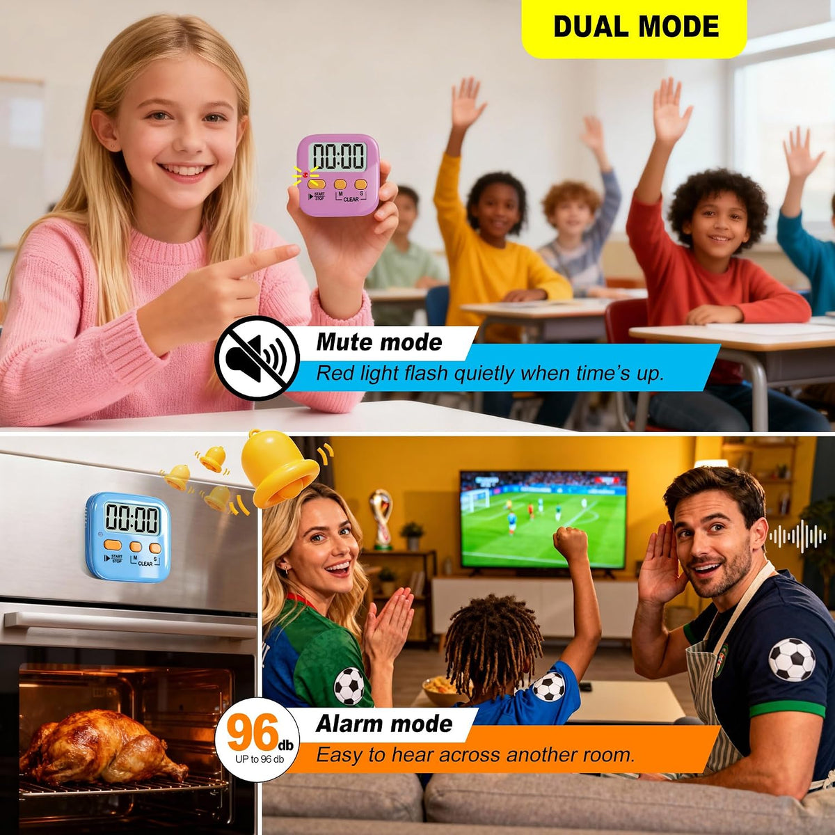 Antonki 2 Pack Digital Timer for Kids Classroom Kitchen Timers for Cooking