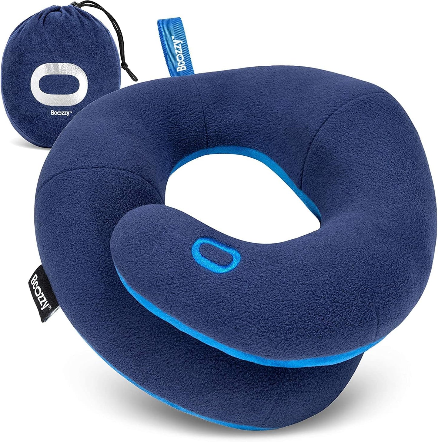 BCOZZY Travel Neck Pillow for Airplane – Patented Double Support for Head, Neck, and Chin. Best for Long Flights, Plane Sleeping, and Car Rides. Adjustable Size. Fully Washable. Carry Bag. Large, Gray
