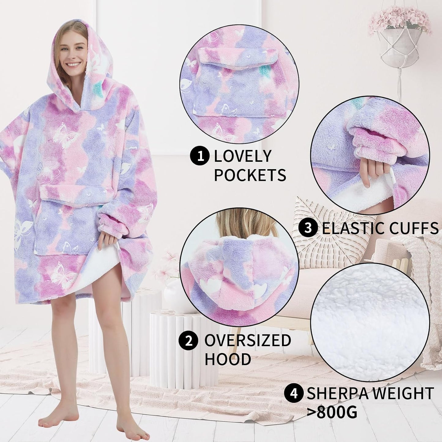 Fiosnow Sun and Moon Blanket Hoodies for Women and Men Adult Oversize Wearable Blanket Hoodies for Soft and Warm