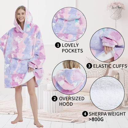 Fiosnow Sun and Moon Blanket Hoodies for Women and Men Adult Oversize Wearable Blanket Hoodies for Soft and Warm