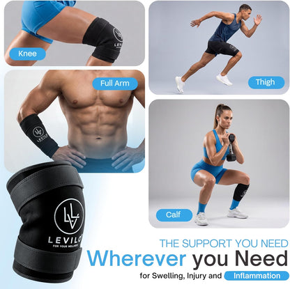 LEVILO Knee Ice Pack Wrap (with 2 Straps) – Ice Pack for Knee, 45-Min Long Cold Duration, Flexible When Frozen, Reusable Ice Packs for Injuries, Shoulder, Foot, Ankle, After Surgery