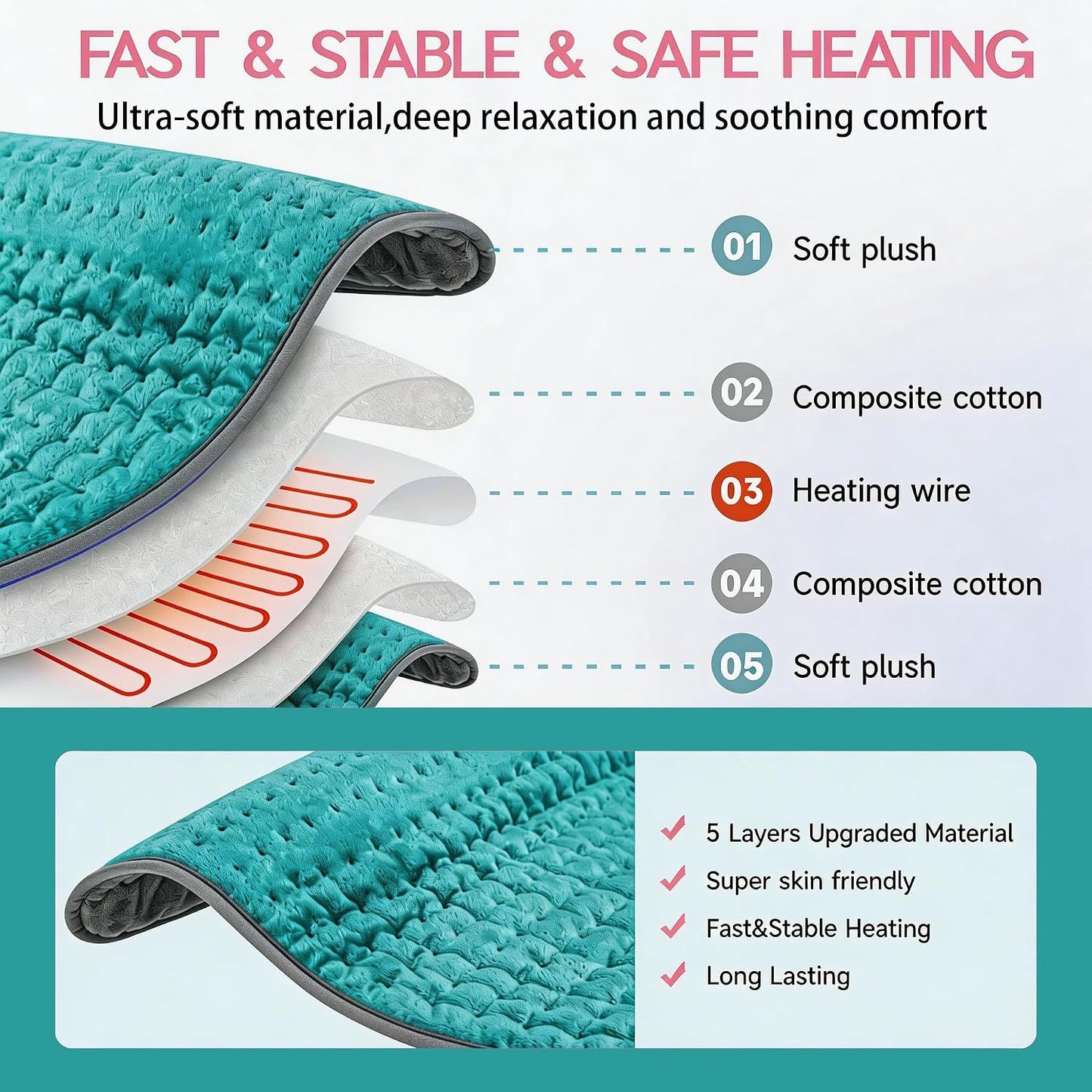 Heating Pad for Period Cramps, Heating Pad for Back/Neck/Shoulder Muscle Pain, 6 Heating & 4 Timer Setting, Auto Shut Off, Dry/Moist Heat & Machine Washable, Birthday Christma s Gifts for Women Mom