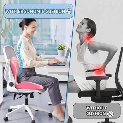 Ergonomic Waist Support and Seat Cushion, 2-in-1 Memory Foam Pad, Hollow Design for Coccyx, Suitable for Office Chairs, Car Safety Seats and Household Use - Relieves Lower Back and Hip Pain (Grey)