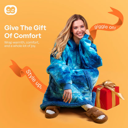 Giggling Getup Wearable Blanket Hoodie for Adults Gifts for Teen Girls Sister Women Sherpa Fleece Printed Hooded Blanket Sweatshirt Warm Cozy with Pocket & Sleeves Beige Cat