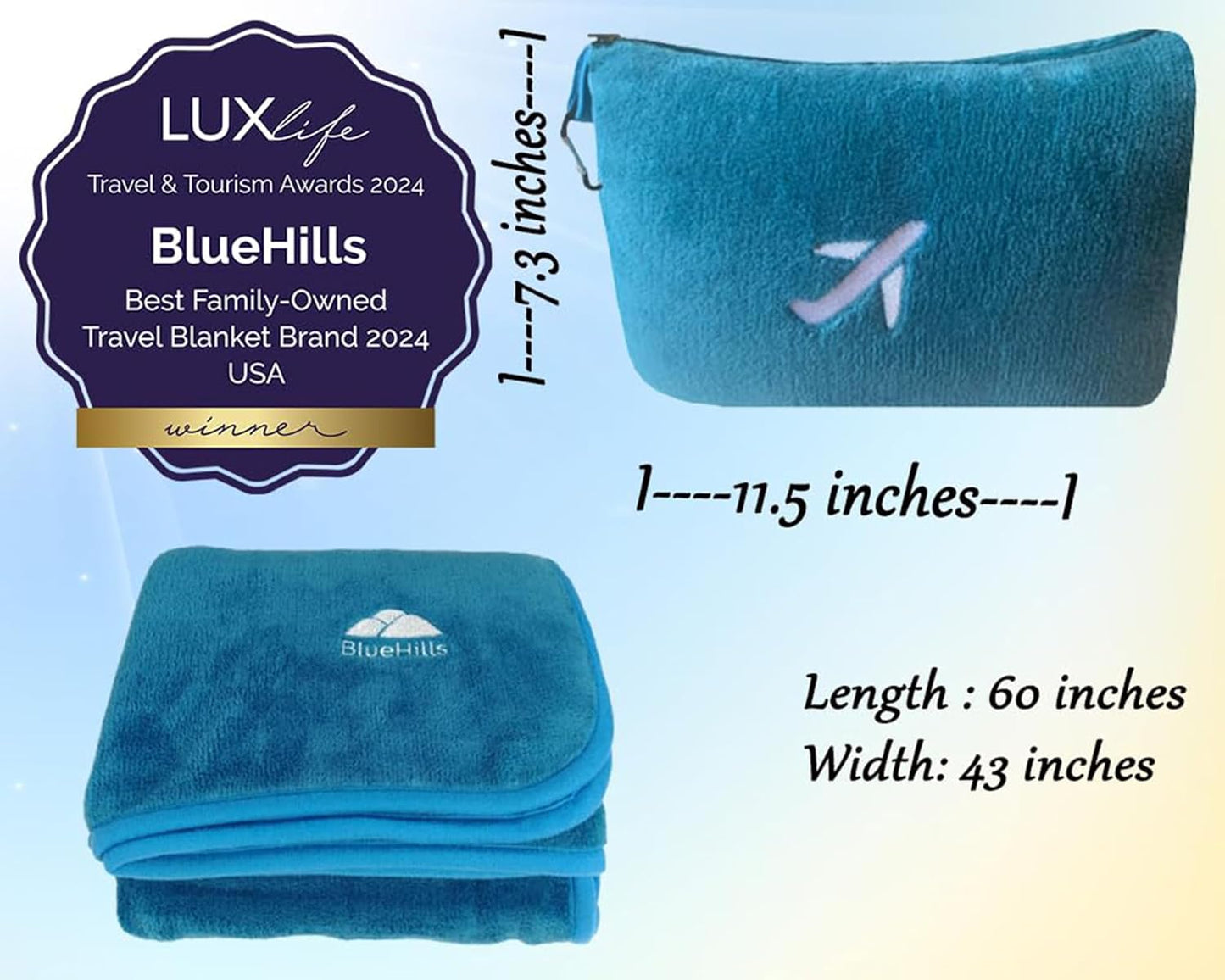 BlueHills Premium Soft Plush Mini Travel Blanket Pillow Plane 2 in 1 Gray