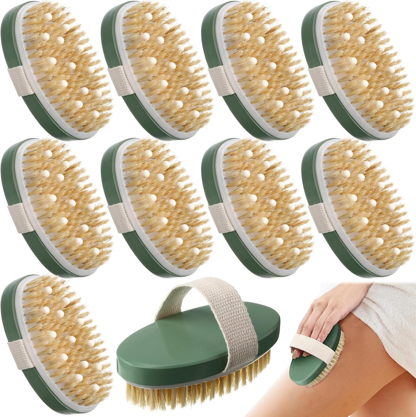 Gejoy 10 Pcs Dry Brushing Body Brush for Lymphatic Drainage Exfoliating Brush with Massage Nodule Dry Skin Body Scrubber Cellulite Shower Circulation Dead Exfoliator (4.92 x 2.56 Inches,Wood Color)