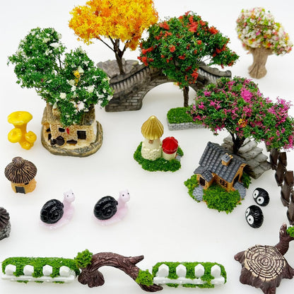 Cayway 26 PCS Outdoor Fairy Garden Miniatures Mini Zen Garden Accessories, Artificial Grass, Model Trees, Terrarium Ornaments, Dollhouse Supplies, Bonsai Decorative Craft Tools Kit