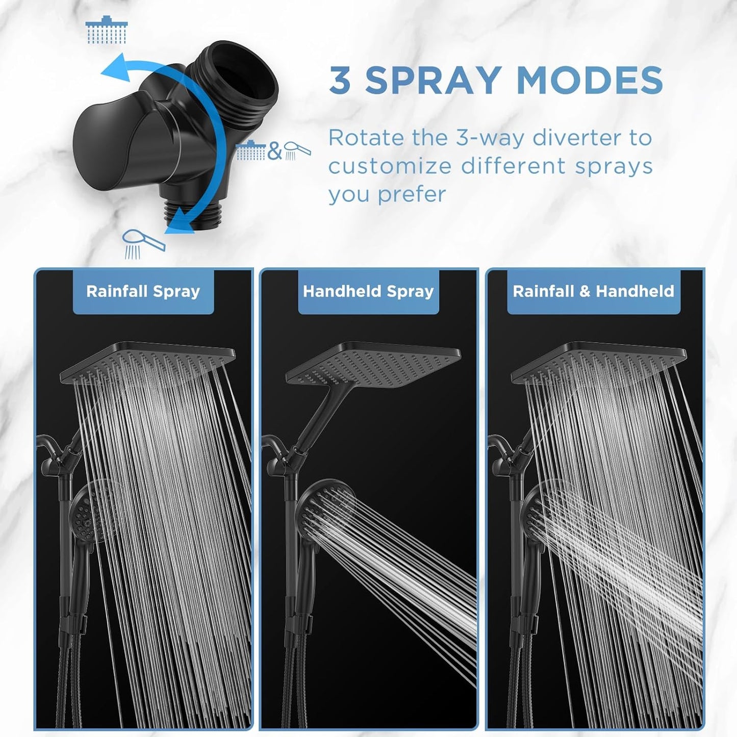 MakeFit Dual Filtered Rain Shower Head Combo, High Pressure Handheld Shower Head with Adjustable Bar - Rainfall Shower Head And Showerhead with Filter for Hard Water - Removes Chlorine