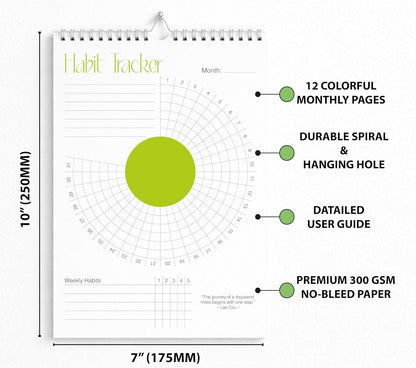 Habit Tracker Calendar (Undated 12 Month) with Silver Spiral Bound and Hanger, 7"x10" Habit Planner, Daily Weekly and Monthly Habit Tracker Journal, Habit Calendar, Colorful Layout.