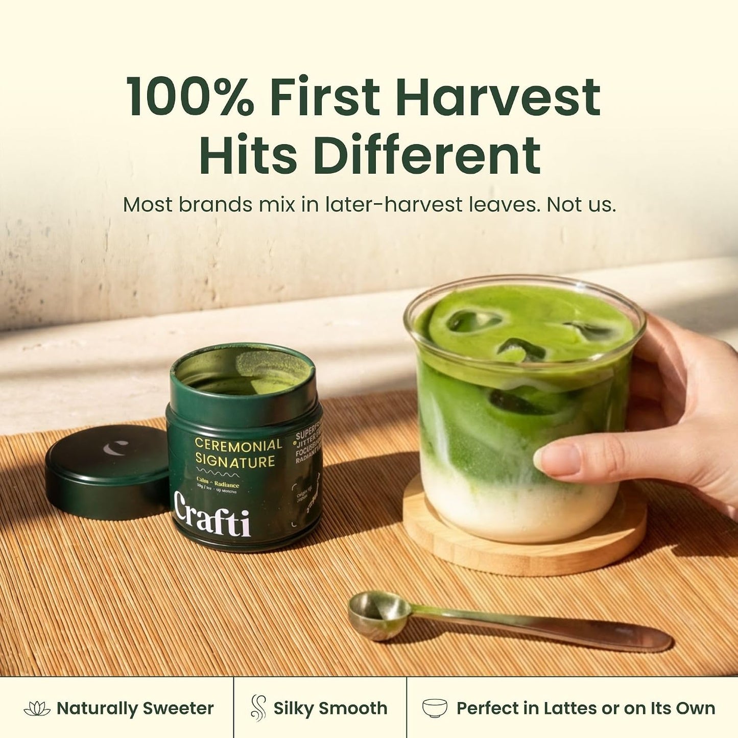 Crafti Ceremonial Grade Matcha Powder (Organic) - Unsweetened Authentic Japanese Daily Matcha Green Tea Powder from Uji, Kyoto for Barista-Grade Lattes (30g / 1.06oz)