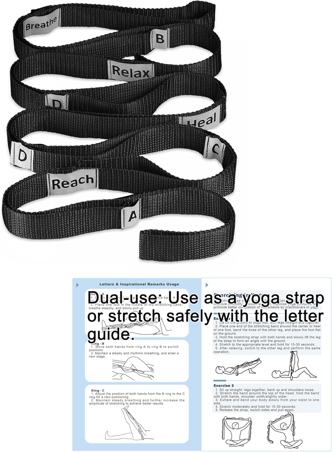 Stretching Strap Yoga Strap with 10 Loops, Non-Elastic Stretch Band for Physical Therapy, Flexibility, Exercise, Pilates, Dance & Gymnastics Workout