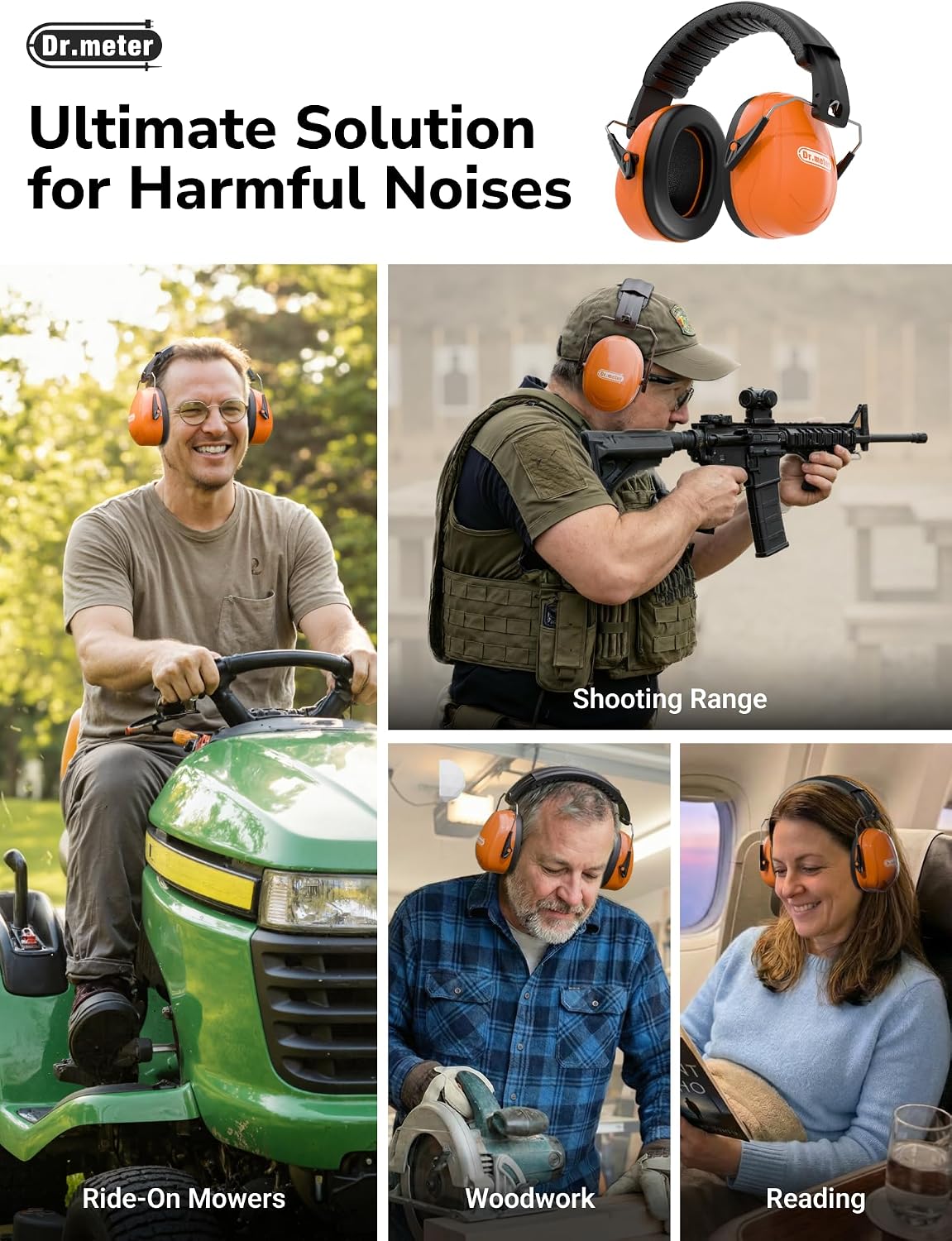 Dr.meter Ear Protection Ear Muffs, Noise Cancelling Headphones for Adults Kids 31dB Earmuffs for Noise Reduction, Hearing Protection for Shooting Gun Range, Mowing, Monster Jam, Sensory, Fireworks