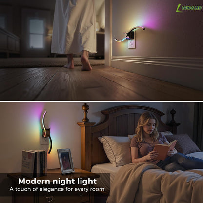 L LOHAS LED Night Lights Plug into wall, Amber Night Light with Adjustable Brightness, Plug in NightLight with Auto Light Sensor, Wall Sconce-Style Design Night Light for Bathroom,Hallway, 2 Pack