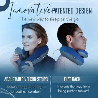 BCOZZY Travel Neck Pillow for Airplane – Patented Double Support for Head, Neck, and Chin. Best for Long Flights, Plane Sleeping, and Car Rides. Adjustable Size. Fully Washable. Carry Bag. Large, Gray
