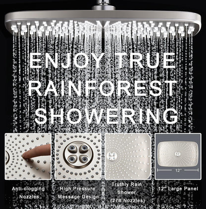 BOZYBO Rain Shower Head with Handheld: High Pressure Shower Heads with Handheld Spray Combo, 12" Rainfall Shower Head and 9 Sprays Hand Showerheads with Magnetic Docking and Power Jets, Black 1.75GPM