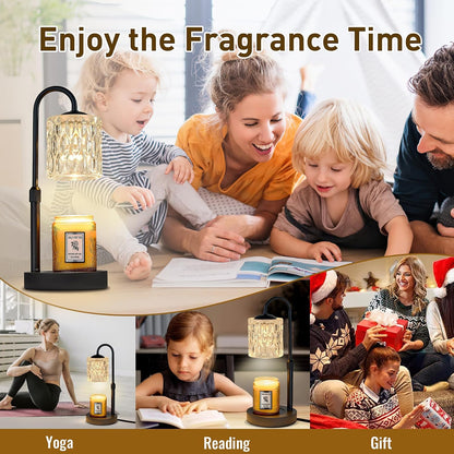 Briever Dimmable Candle Warmer Lamp with Timer, Height Adjustable Electric Candle Wax Warmer, Christmas Birthday Gifts for Women Mom, House Warming Gifts New Home Room Decor, Walnut Solid Wood Base