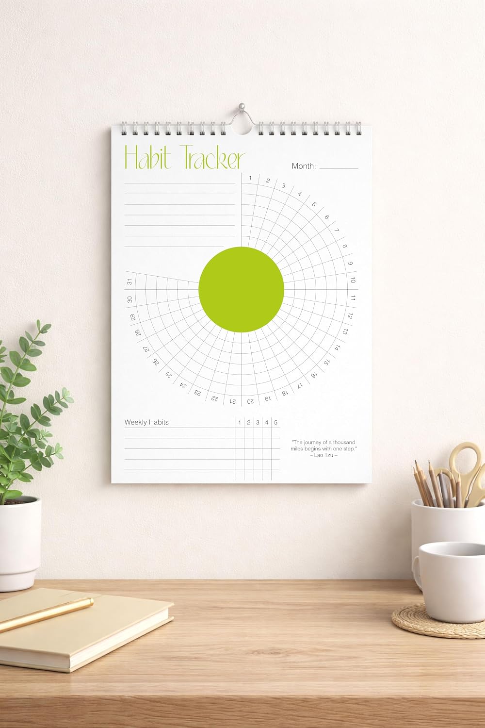Habit Tracker Calendar (Undated 12 Month) with Silver Spiral Bound and Hanger, 7"x10" Habit Planner, Daily Weekly and Monthly Habit Tracker Journal, Habit Calendar, Colorful Layout.