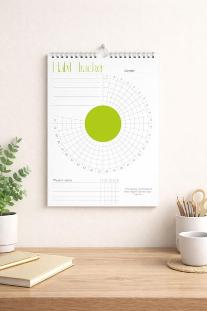 Habit Tracker Calendar (Undated 12 Month) with Silver Spiral Bound and Hanger, 7"x10" Habit Planner, Daily Weekly and Monthly Habit Tracker Journal, Habit Calendar, Colorful Layout.