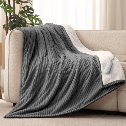 Reaks Electric Heated Throw Blanket, Silky Soft Flannel & Sherpa Heating Blanket Throw with 5 Heat Levels & 3 Hours Auto Off, Warm Gifts for Women Mom Grandma, ETL Certified (50x60 inches, White)