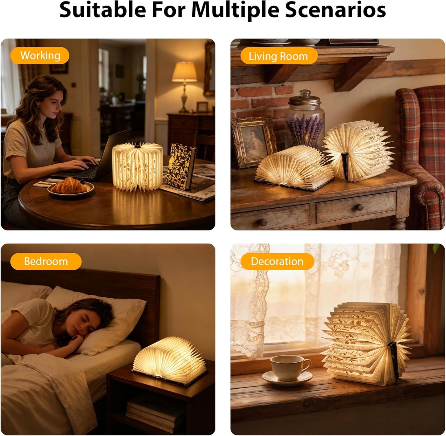 Book Lover Gift, Folding Book Lamp Decor, Portable Print Book Light